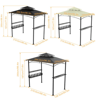 Partytent Paviljoen – Tuinkamer – Schaduwdoek – Terrastent – Overkapping – Ruim 245x153x250 cm – Stevig Metalen Frame & Waterbestendig Polyester Dak – Beige