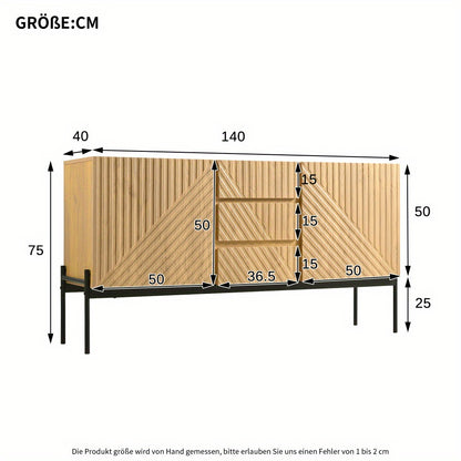 Dressoir – Sideboard – Ladekast – Opbergkast – Commode – Modern Design – Stevige Metalen Poten – Compact Met 2 Deuren en 3 Lades