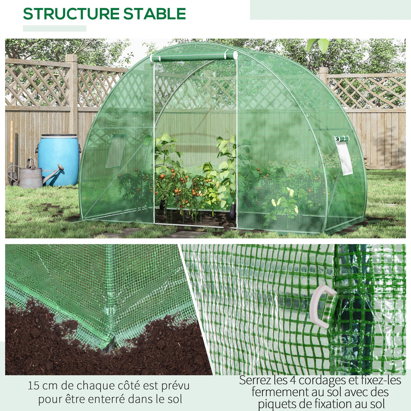 Tunnelkas – Kweekkas – Serre – Groentekas – Beschermhoes – 4,5 m² – Gehard Stalen Frame – Zipper Deur en 2 Roll-Up Ramen – Groen