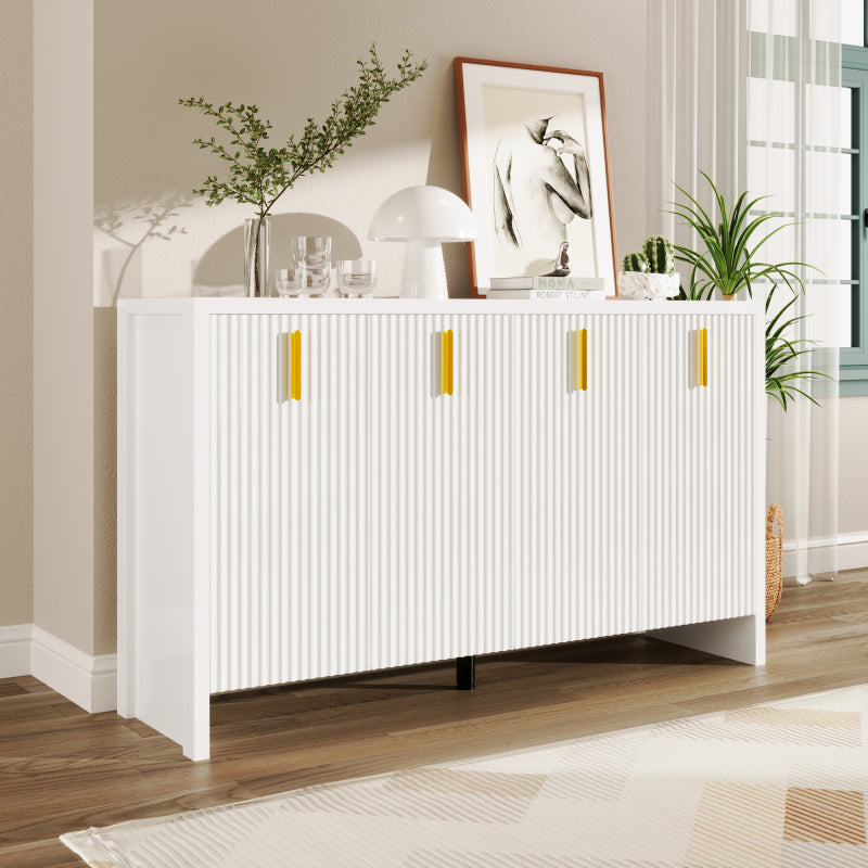 Sideboard – Buffetkast – Opbergkast – Dressoir – Kast – Wit – Spaanplaat – Verstelbare Planken – Gouden Handgrepen – 140x80x38 cm – Duurzaam & Elegant Ontwerp