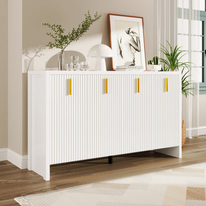 Sideboard – Buffetkast – Opbergkast – Dressoir – Kast – Wit – Spaanplaat – Verstelbare Planken – Gouden Handgrepen – 140x80x38 cm – Duurzaam & Elegant Ontwerp