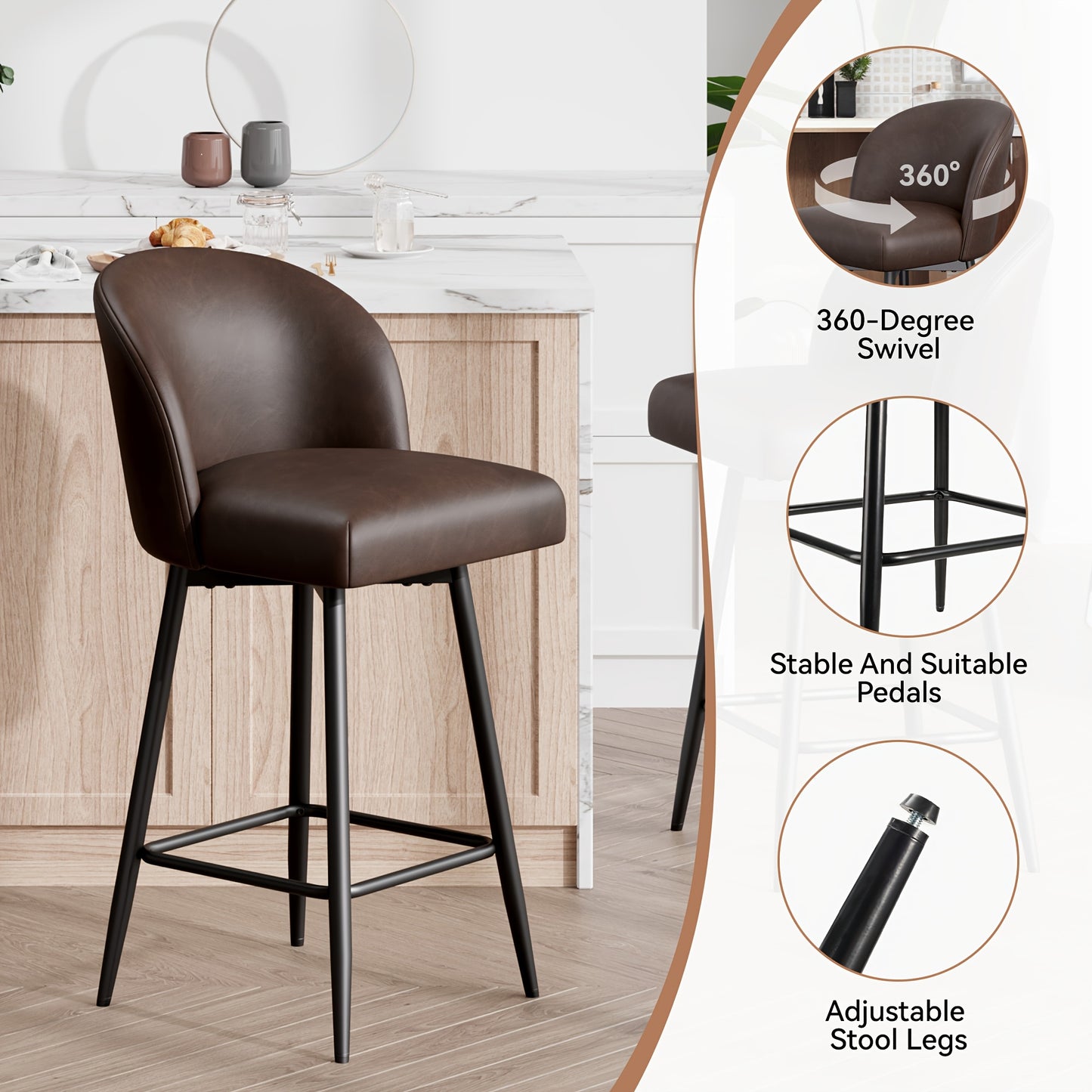 Barstoel – Barkruk – Barstoel Kruk – Keukenstoel – Barkrukken Set Van 2 – Retro Stijl – Kunstlederen Bekleding – Met Rugleuning