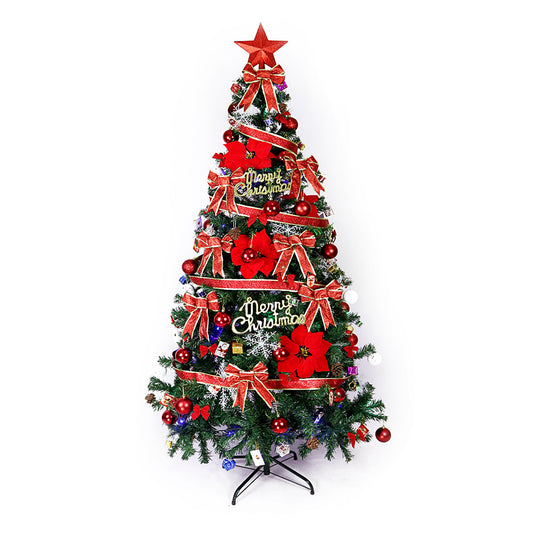 Kunstkerstboom – Nepkerstboom – Feestboom – Kerstversiering – 180 cm Hoog – Volledig Versierd Met Linten – Onderhoudsvrij – Zonder Stroom