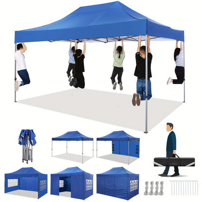 Pop-up Tent – Event Tent – Partytent – Markttent – Buitentent – Stevige Constructie – Waterafstotend Polyester – 3x4,5 Meter – Met 4 Zijwanden – Versterkt Metalen Frame – Blauw