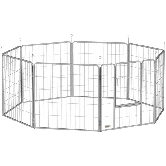 Hondenren – Puppyren – Hondenkennel – Hondenbench – Dierenren – 8 Panelen – Opvouwbaar Staal – Inclusief Deur & Draagriem