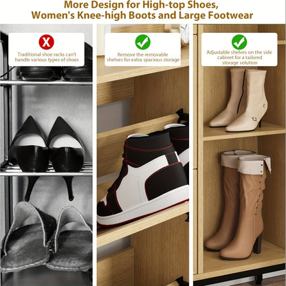 Schoenenkast – Schoenenrek – Schoenkast – Schoenenopberger – Schoenenbankje – Rattan Design – 32-40 Paar Schoenen – Verstelbare Planken