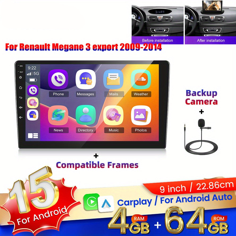 Multimedia Autoradio – Car Audio Systeem – Radio DVD Speler – Navigatie Unit – Touchscreen Headunit – 9 Inch 1280x720 HD – Android 15 Met Draadloze Carplay & AHD Achteruitrijcamera