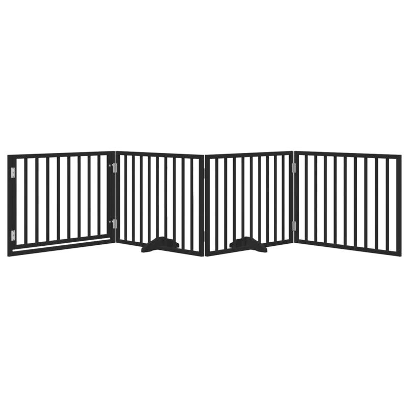 Hondenren – Puppyren – Hondenhek – Hondenkennel – Opvouwbaar – 4 Panelen – Populierenhout & Aluminium – 320 cm Lengte – Met Deur – Modulair & Draagbaar – Zwart