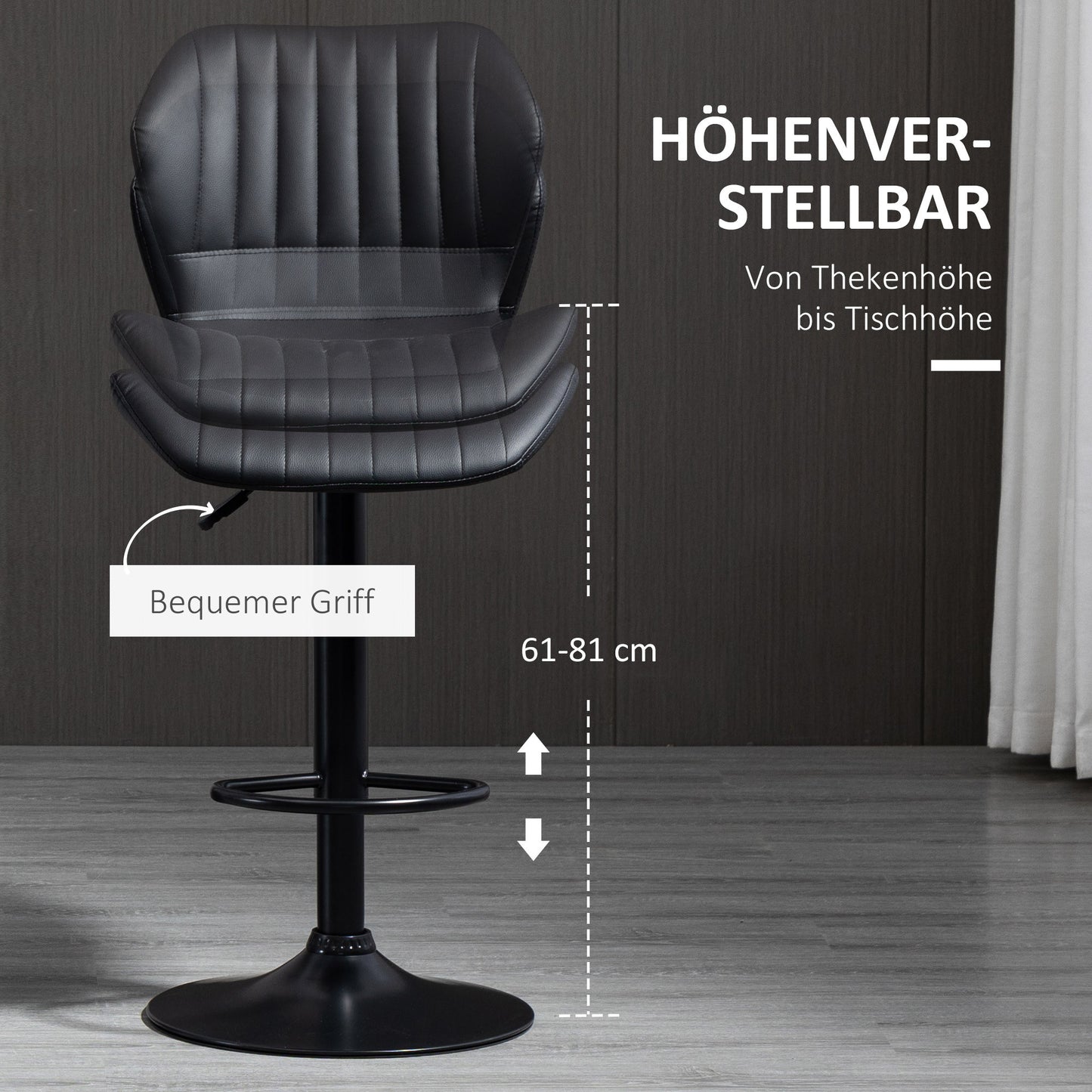 Barkruk – Barstoel – Keukenstoel – Statafelkruk – Barstoelen – Verstelbaar 90-110 cm – 360° Draaibaar Met Imitatieleer Rugleuning