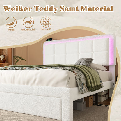 Bedframe – Bedombouw – Tweepersoonsbed – Metalen Bed – Gestoffeerd Bed – Velourse Bekleding – Verstelbaar Hoofdbord – 160x200 cm – Stevige Constructie