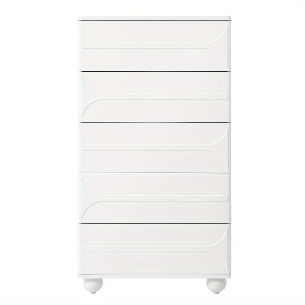Ladenkast – Ladekast – Commode – Opbergkast – Metalen Kast – Wit – 5 Lades – Modern Relieff Design – Vrijstaand – Afgeronde Hoeken