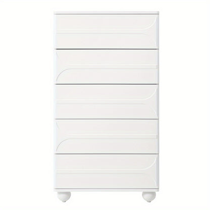 Ladenkast – Ladekast – Commode – Opbergkast – Metalen Kast – Wit – 5 Lades – Modern Relieff Design – Vrijstaand – Afgeronde Hoeken