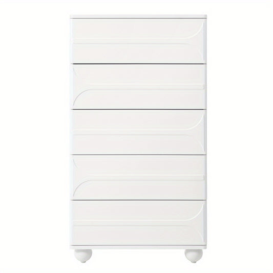 Ladenkast – Ladekast – Commode – Opbergkast – Metalen Kast – Wit – 5 Lades – Modern Relieff Design – Vrijstaand – Afgeronde Hoeken