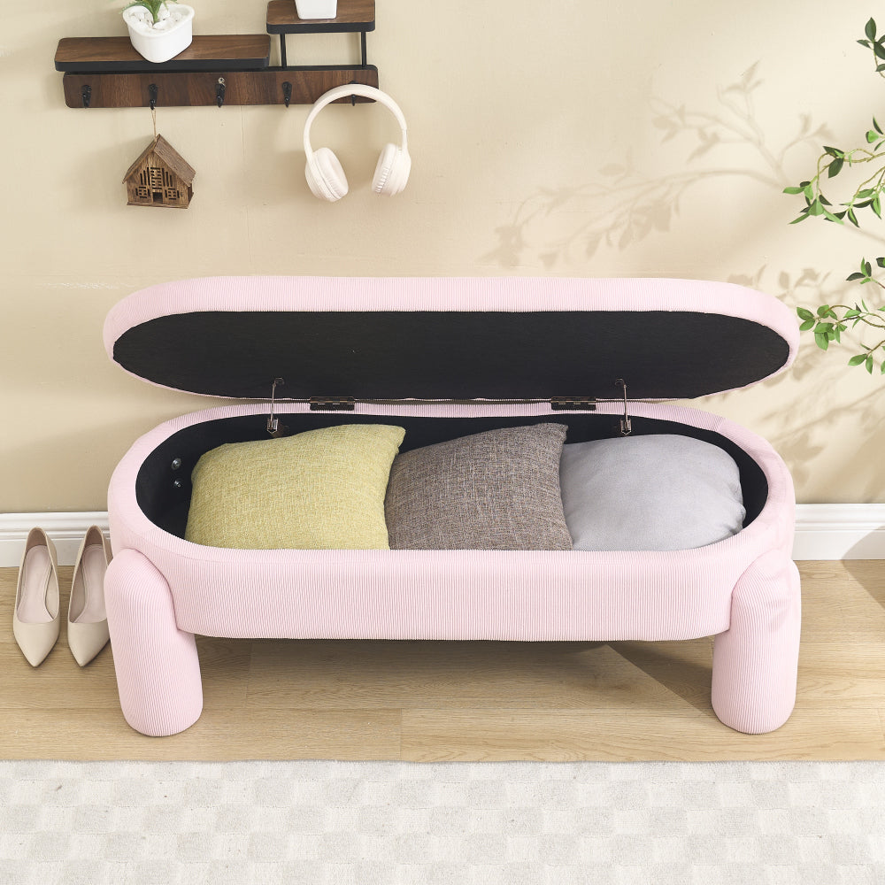 Opbergbank – Zitbank – Opbergkist – Halbank – Poef – Roze Chenille – Houten Frame – 104x43x43 cm – Met Opbergruimte – Zacht Zitvlak