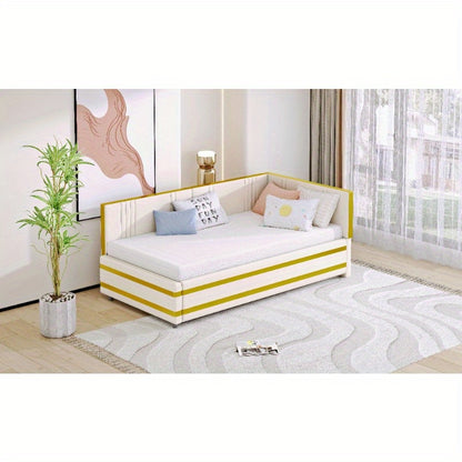 Gestoffeerd Bed – Slaapbank – Sofa Bed – Bedbank – Multifunctioneel Bed – 90x200 cm – Velours Stof Beige – Comfortabele Slatted Frame