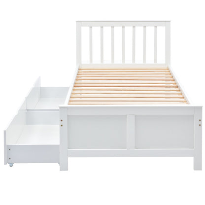 Eenpersoonsbed – Eenpersoonsbedden – Jeugdbed – Volwassenenbed – Bed met Opbergladen – Grenenhouten Frame – Geschikt voor Matras 90x200 cm