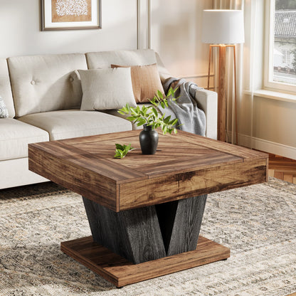 Moderne Salontafel – Vierkante Tafel – Woonkamertafel – Koffietafel – Accenttafel – Rustiek Bruin Zwart – Stevig MDF Tafelblad – Space-Saving Ontwerp 80 cm