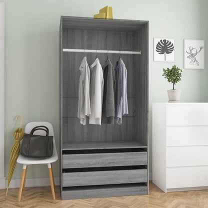 Kast – Garderobekast – Opbergkast – Kledingkast – Bergkast – Grijze Sonoma Eiken Look – Behandeld Hout – 100x50x200 cm – Weerbestendig – Vrijstaand