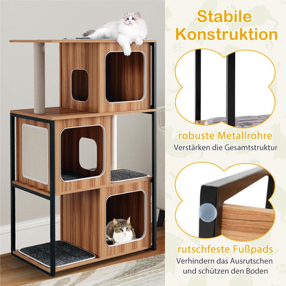 Kattenklimpaal – Krabpaal – Kattenhuis – Kattenmeubel – Klimmeubel – 3 Verdiepingen Met Krabvlak – Verwijderbare Kussens – Metaalframe – Natuurlijk
