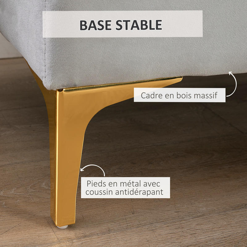 Voetenbankje – Zitelement – Bankje – Poef – Hocker – Lichtgrijs Fluweel – 118x45x42 cm – Gouden Metalen Frame