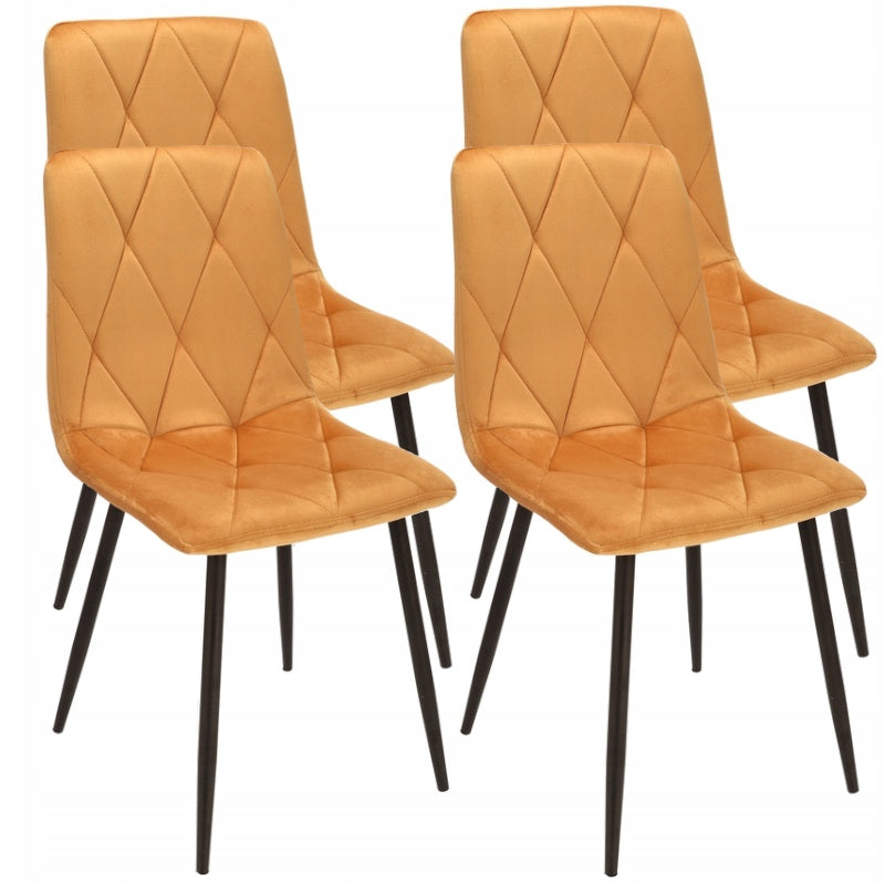 Fauteuil – Armstoel – Stoel – Eetkamerstoel – Loungestoel – Velours Bekleding – Met Metalen Zwarte Poot – Draagkracht 130 kg – Set Van 4