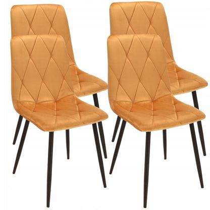 Fauteuil – Armstoel – Stoel – Eetkamerstoel – Loungestoel – Velours Bekleding – Met Metalen Zwarte Poot – Draagkracht 130 kg – Set Van 4