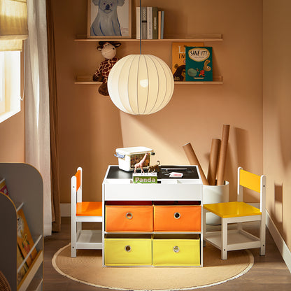 Speelgoedtafel – Activiteitentafel – Kindertafel – Kindermeubel – Tafel Met Stoelen – Dubbelzijdig Tafelblad – 4 Opbergmanden – MDF & Hout – Geschikt Voor Kinderen Vanaf 14 Jaar