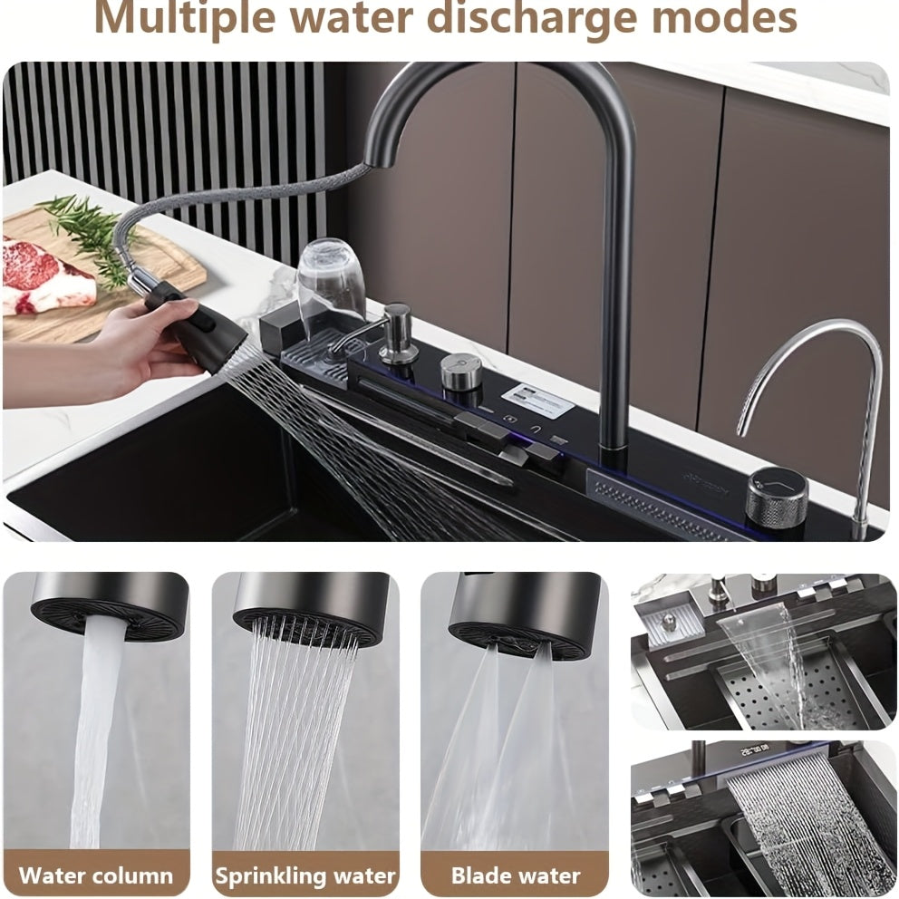 Spoelbakset – Keukenset – Spoelbak – Inbouwspoelbak – Keukenspoelbak – Digitale Watervalkraan – Rechte Afvoer – RVS 75x45 cm Gunmetal Grijs