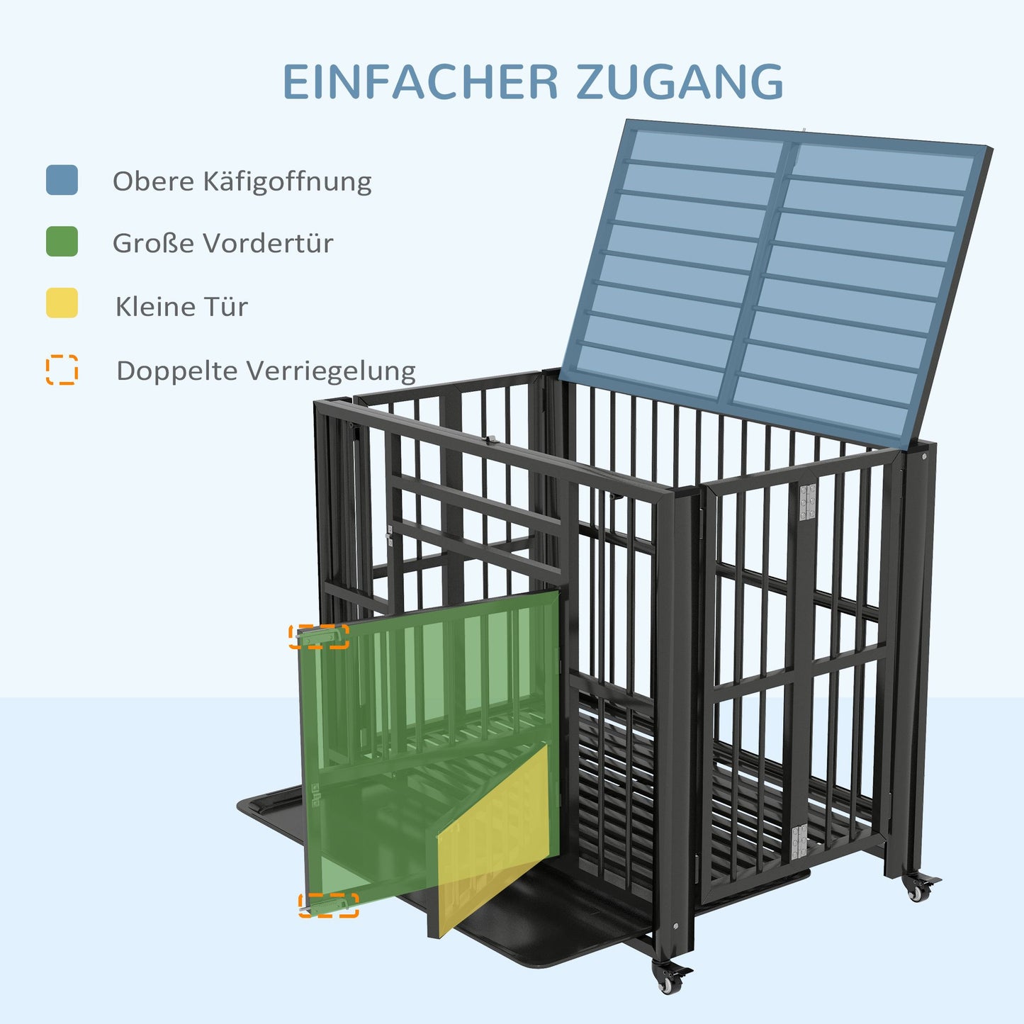Hondenbench – Hondenkooi – Hondenren – Hondenhok – Hondenverblijf – Vouwbaar Ontwerp – Universele Wieltjes – Uitneembare Bodemtray – Zwart – 94 x 58 x 78 cm