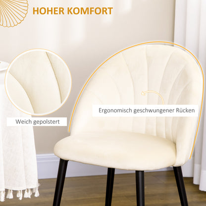 Eetkamerstoelen – Stoelen – Keukenstoelen – Fluwelen Stoelen – Scandinavische Stoelen – Set Van 2 – Crème Fluweel Bekleding – Zwart Metalen Onderstel