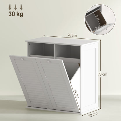 Wasmand – Wasbox – Wassorteerder – Waszak – Kledingkast – Wit – 2 Kantelbare Wasmanden – Ventilerende Lamellendeuren – Compact 70x38x73 cm