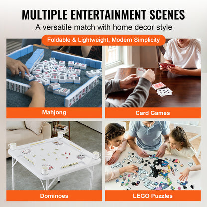 Mahjongtafel – Speeltafel – Kaarttafel – Inklapbare Tafel – Bordspel Tafel – Waterbestendig PE Materiaal – 4 Bekerhouders & Chiplades