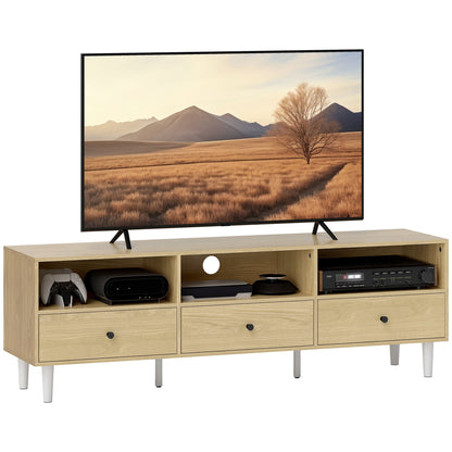 Tv-meubel – Televisiekast – Mediameubel – TV Kast – TV Dressoir – Houtlook Spaanplaat – 140x34x45 cm – Kabelbeheer – 3 Laden & 3 Open Vakken