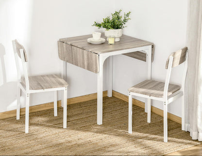Inklapbare Eettafel – Opvouwbare Tafel – Klaptafel – Eetset 2 Personen – Met 2 Stoelen – Duurzaam Metaal & Hout – Compact 110x70x75 cm – Wit & Natuurlijk