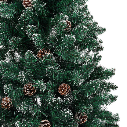Kerstboom – Kunstkerstboom – Decoratieve Kerstboom – Kunstboom – Feestboom – Slank Ontwerp – 210 cm Hoog – Houten Standaard – Zonder Elektriciteit – Sneeuwaccenten