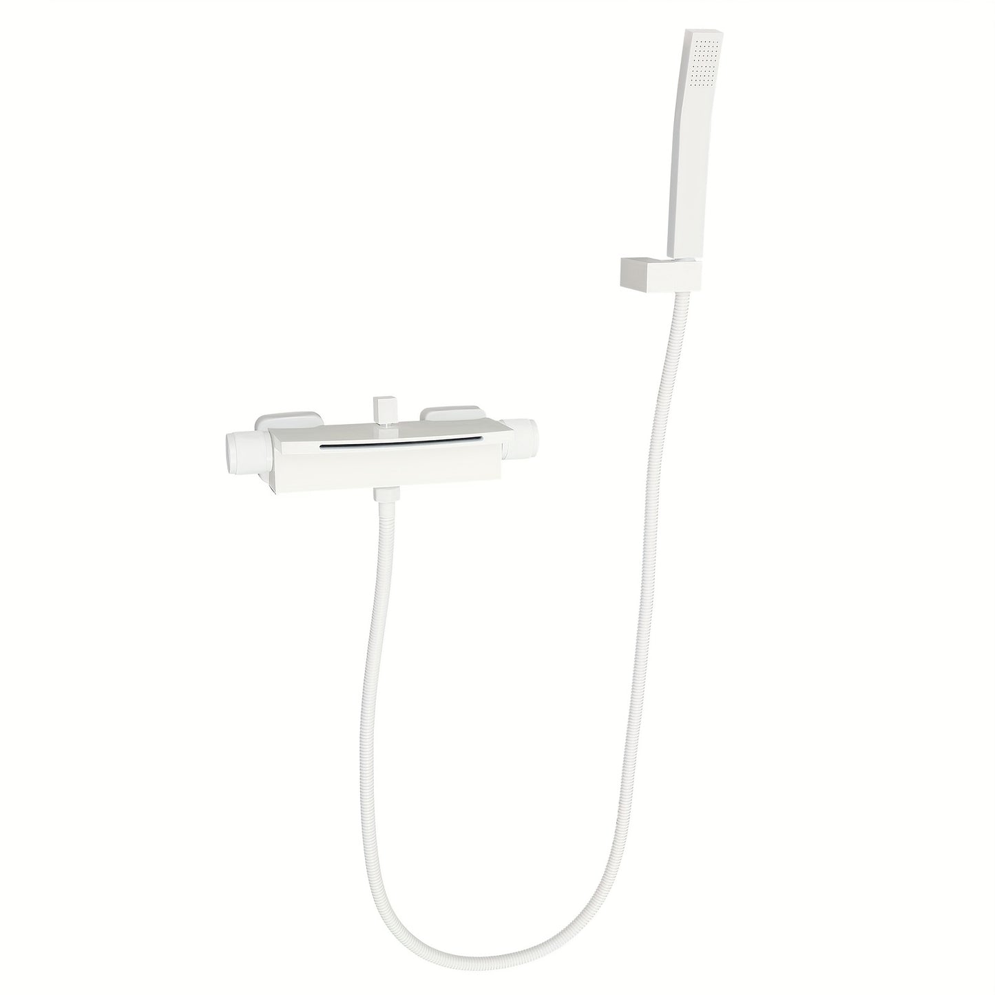 TOOL1SHOOO Wall Mounted Bathtub Faucet Set White Matte Finish with Waterfall Spout And Hand Shower 304 Stainless Steel Hose Ceramic Valve Cartridge Dual Controls for Modern Bathroom Hotel Spa