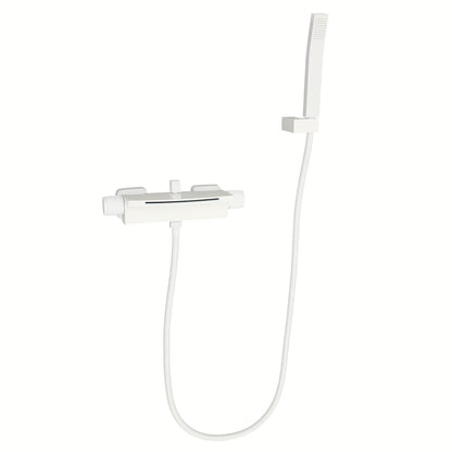 TOOL1SHOOO Wall Mounted Bathtub Faucet Set White Matte Finish with Waterfall Spout And Hand Shower 304 Stainless Steel Hose Ceramic Valve Cartridge Dual Controls for Modern Bathroom Hotel Spa