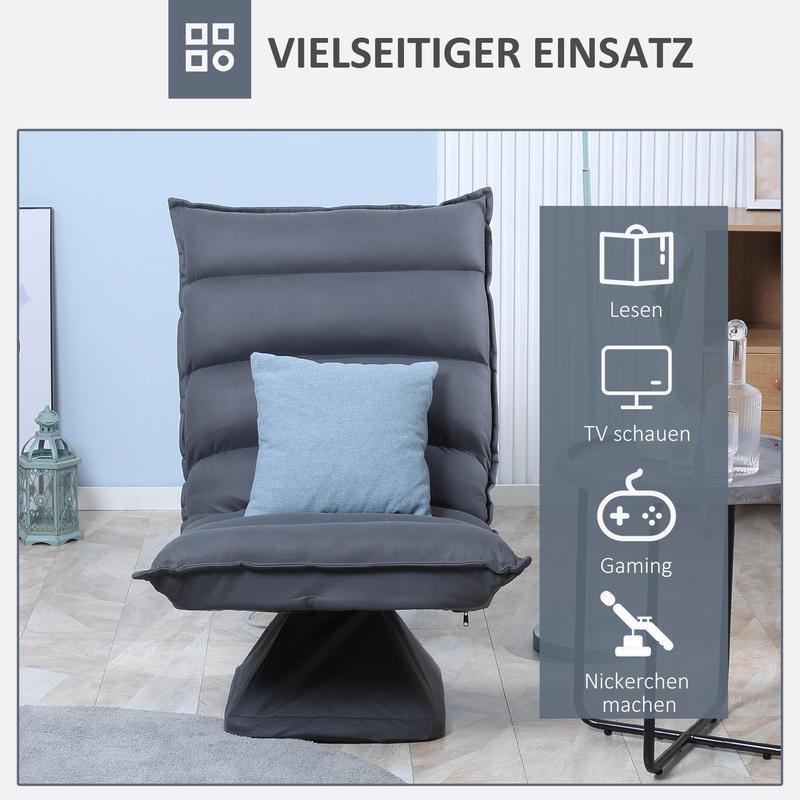 Relaxfauteuil – Relaxstoel – Ligstoel – Loungefauteuil – TV-stoel – Handmatig Verstelbaar – Ademend Stof – Brede Gebogen Rugleuning – Donkergrijs – 62x70x95 cm – Hoogwaardige Schuimvulling – Stevig Frame Met Metaal En Kunststof