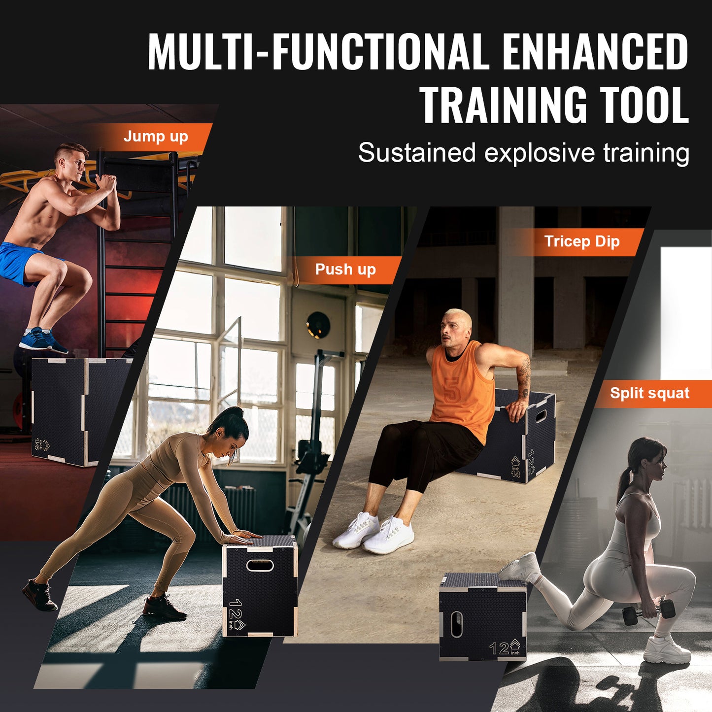 Plyobox – Jump Box – Plyometrische Box – Step Up Box – Fitness Platform – Houten Verstelbare Plyo Box – 3 Hoogtes 16/14/12 Inch – Antislip Oppervlak