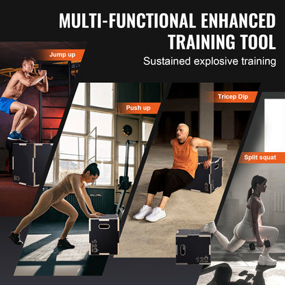 Plyobox – Jump Box – Plyometrische Box – Step Up Box – Fitness Platform – Houten Verstelbare Plyo Box – 3 Hoogtes 16/14/12 Inch – Antislip Oppervlak