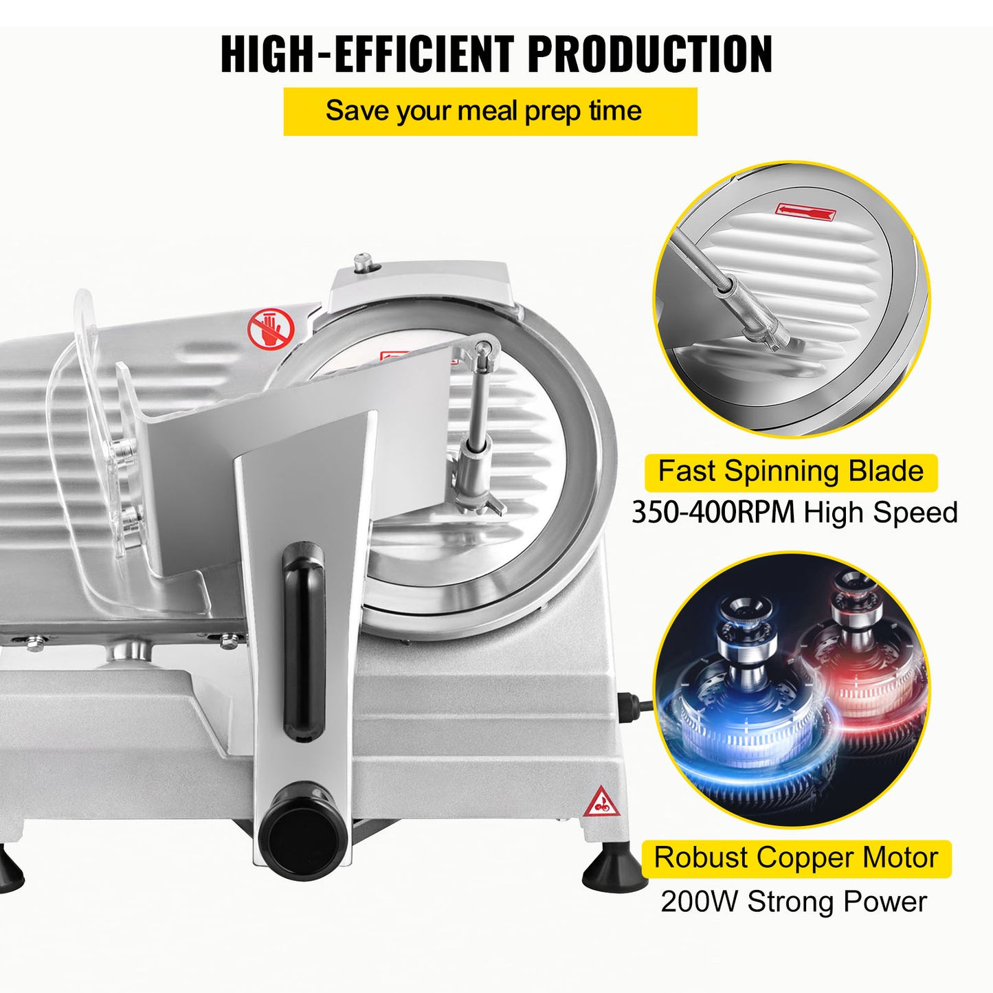Elektrische Vleessnijder – Foodsnijder – Kaassnijder – Broodsnijder – Vlees- en Foodsnijmachine – 8 Inch Koolstofstalen Mes – 200W Motor – Instelbare Dikte 0-12mm