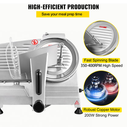 Elektrische Vleessnijder – Foodsnijder – Kaassnijder – Broodsnijder – Vlees- en Foodsnijmachine – 8 Inch Koolstofstalen Mes – 200W Motor – Instelbare Dikte 0-12mm