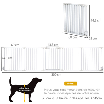 Hondenren – Hondren – Hondenomheining – Hondenbox – Hondenhek – Modulair En Vouwbaar – Met Afsluitbare Deur – 300x74,5 cm – Metaal & PP Wit