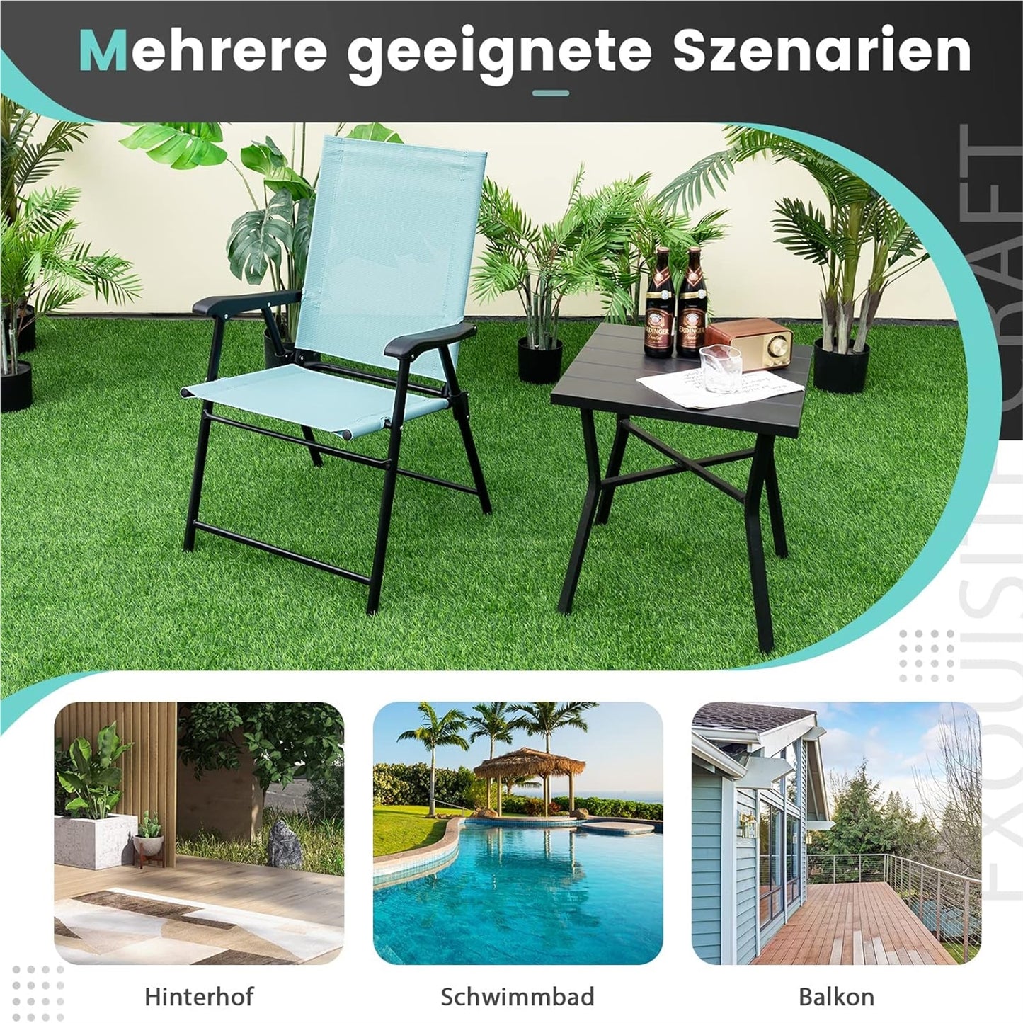 Tuinstoelen – Tuinmeubelen – Balkonstoelen – Inklapbare Stoelen – Terrasstoelen – Mintgroen – Weerbestendig Stof – Stevig Metalen Frame