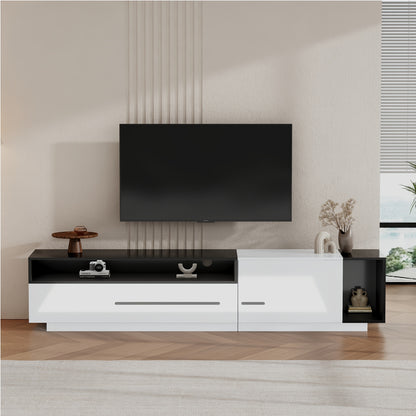 TV Meubel – Hoogglans TV Kast – Lowboard – TV Dressoir – Tv Kastje – Licht Wit + Zwart – 170 Cm Breed – Geschikt Voor TV Tot 70 Inch
