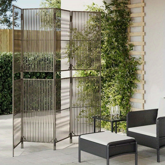 4-Panel Poly Rattan Room Divider in Sleek Gray - Ideal for Office, Bedroom, Entryway - Elegant Mixed Color Design for Privacy & Style, Preppy Room Decor