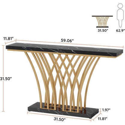 Sidetable – Console Tafel – Entree Tafel – Halmeubel – Woonkamer Meubel – Zwart Met Gouden Accenten – 150 cm Lang Met Stevig Metaal Frame