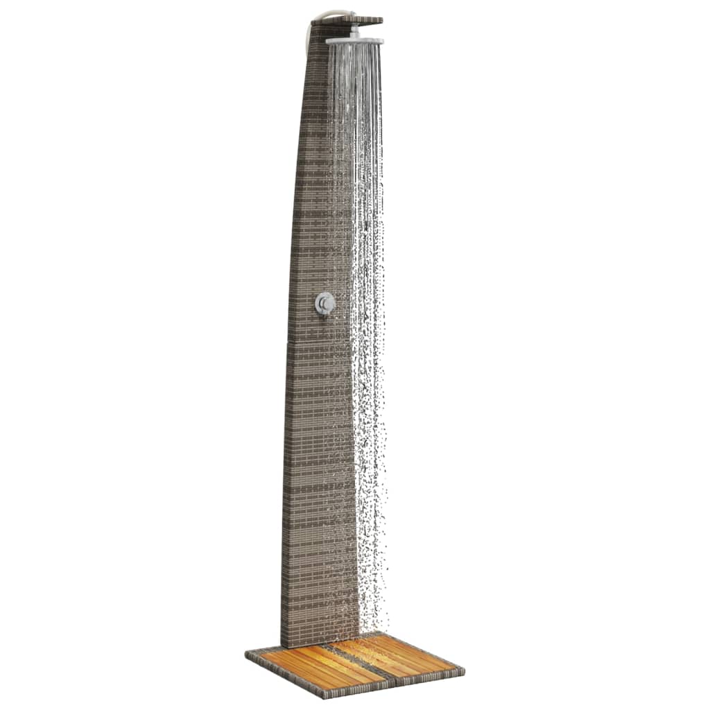 Buitendouche – Tuindouche – Vrijstaande Douche – Zwembad Douche – Outdoor Shower – Weerbestendig PE Rattan – Stevige Acaciahouten Basis Grijs