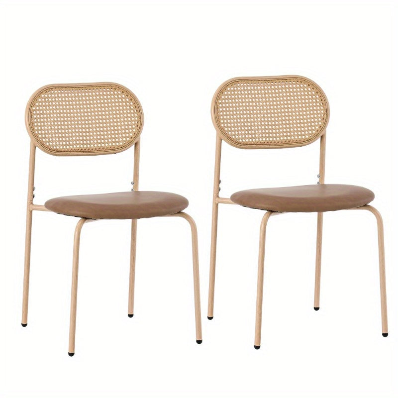 2-delige Eetkamerstoel Set – Moderne Stoel – Rattan Stoel – Leunstoel – Design Stoel – Metalen Poten – Stevig & Comfortabel – Bruin
