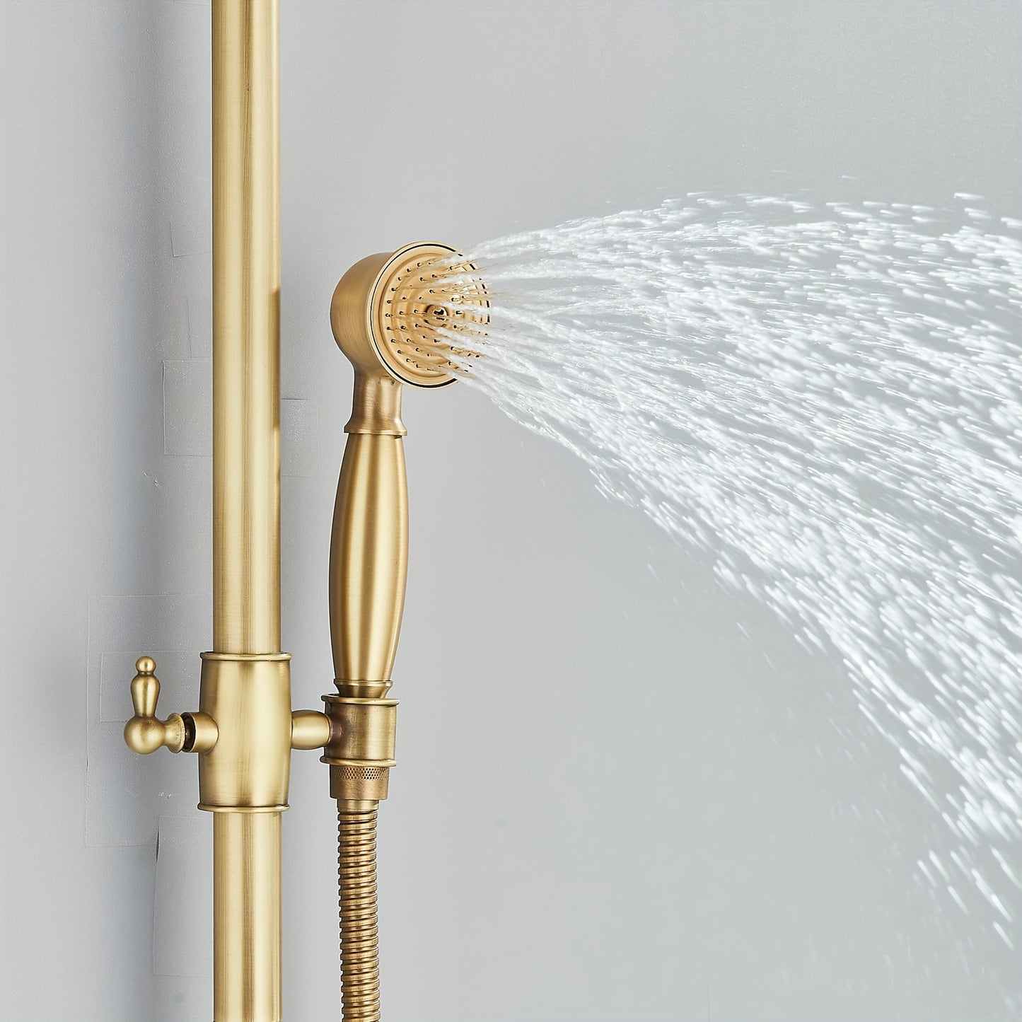 Antique Brass Bathroom Shower Mixer Taps Dual Outlet Head Round Bathroom Set, 2Jet Types Multi-Function Handheld Shower With Adjustable Height Overhead Rainfall Shower And 360° Rotating Tap For Bathroom, Multifunctional Hand